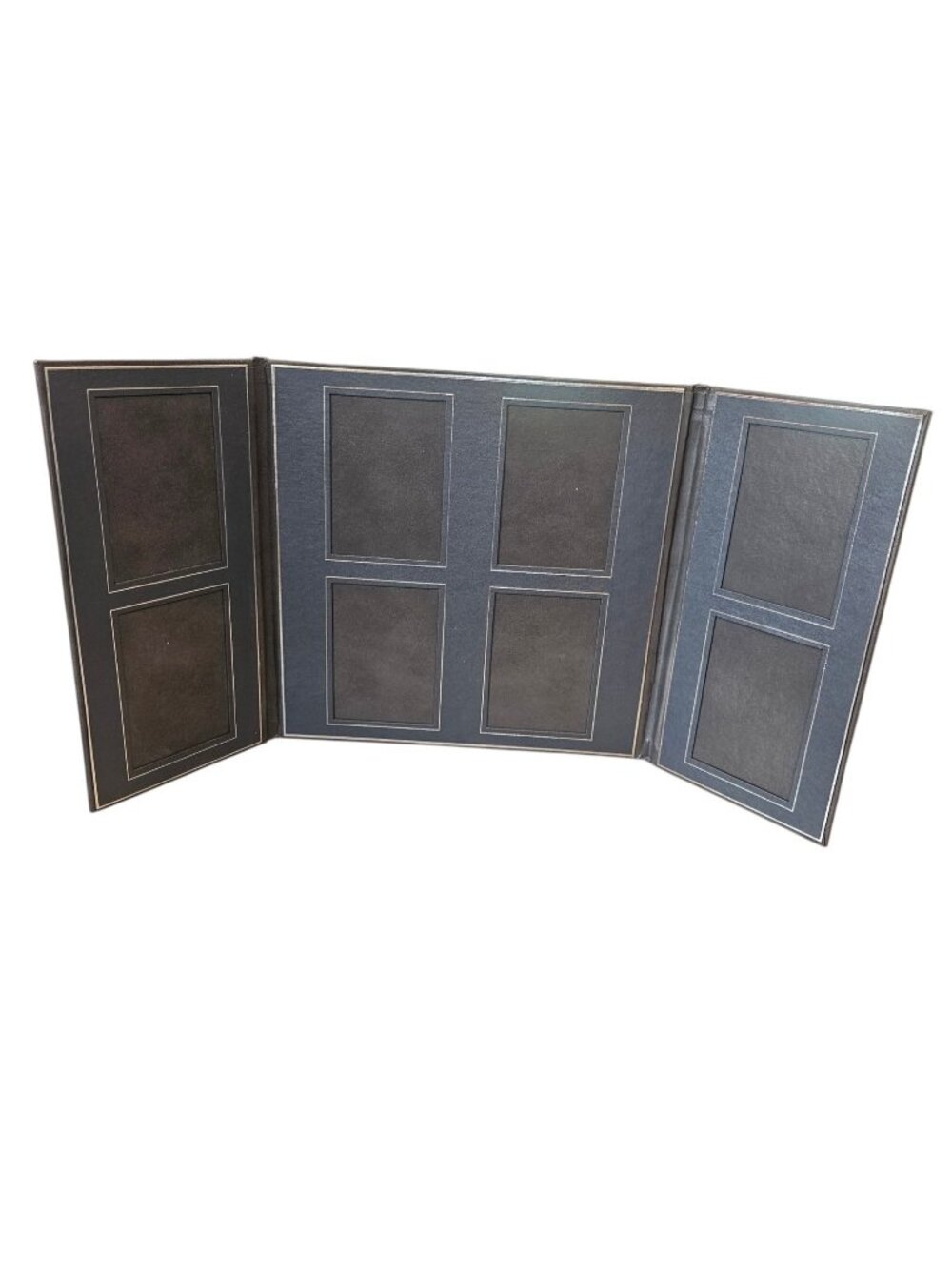 VTG Photo Folio Album Collage Picture Frame Leather Gray Made In USA Holds 3 X 5